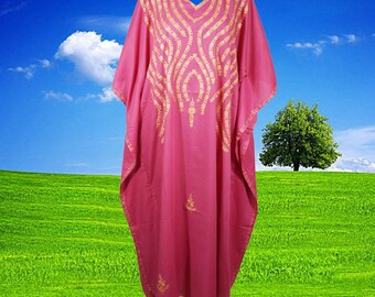 Womens Maxi Kaftan, Gift cotton Caftan dress, Fall Maxi Dress, Pink embroidered Kaftan dress, Loose dress, Caftans for women, Caftans L-3XL