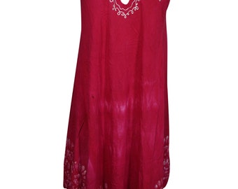 Sexy Red Tank Dress Beautiful Neck Sleeveless Rayon Comfy Beach Fashion Flare Stylish Sundress S/M