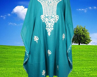 Women's Kaftan Midi Dress,  Bright Blue Boho Dress, Beach holidays, Lounger, Cotton Embroidered Lounger Caftans, Plus size L-4XL One Size