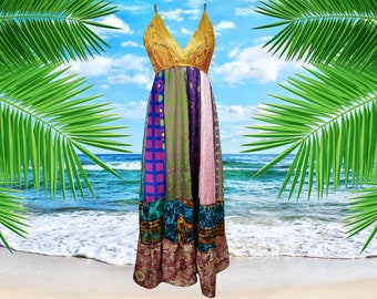 Womens Strap Recycle Silk Maxi Dress, Purple Beach Maxi Dress, Flowy Dresses, Recycle Silk Handmade Dresses ML