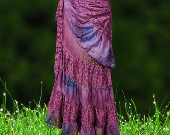 Women Ruffle Wrap Skirt, Tiered Maxi Wrap Skirts, Purple Paisley Printed Beach Skirt, Sari Wrap Skirt, Gypsy Skirt One size