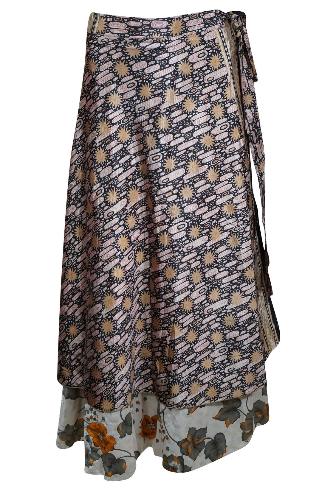 Womens Maxi Wrap Skirt Black White Floral Skirts Reversible - Etsy