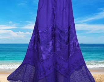Purple Renaissance Long Skirt with Embroidered Hemline, Western Skirts, Handmade, Boho Ren Faire Skirts L/XL