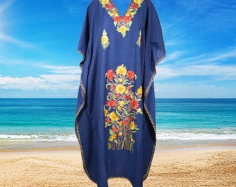 Womens Loose Kaftan Maxi Dresses, Berry Blue Luxury Cotton Hand Embroidered Caftan Dress, kaftan abaya long Dress L-2XL One Size