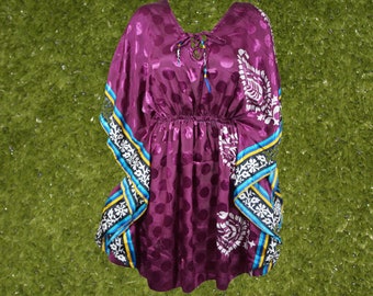 Womens Short Beach Caftan Dress, Holiday Boho Fashion Purple Kaftan M-XL One Size