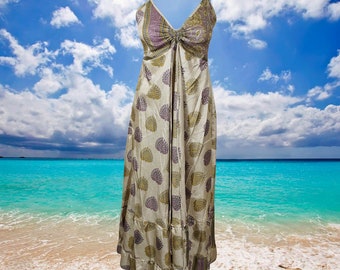 Womens Summer Maxi Dress, Halter Dresses, Purple Beige Print Swing Strap Boho Beach Maxi Dress, Recycle Silk Handmade Dresses S/M