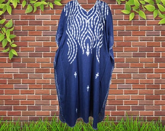 Women's Kaftan Maxi Dress, Blue Boho Maxi Dress, Beach holidays, Lounger, Cotton Embroidered Caftans, Oversize L-XL One Size