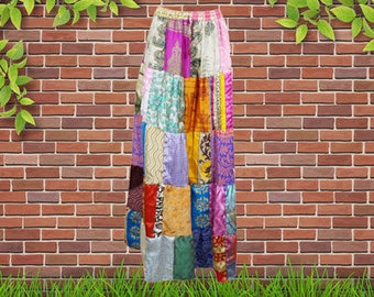 Womens Maxi Patchwork Skirt, Recycle Silk Pink Hippie Patchwork Skirts, Boho Skirt, Upcycled Silk Handmade, Vintage Style, Long Skirt S/M/L