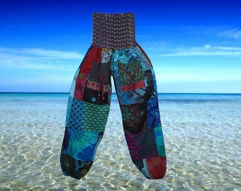 Women's Harem Pant, Blue Red Harem Loose Pant, Bohemian Beach Hippy Soft Yoga Pants S/M