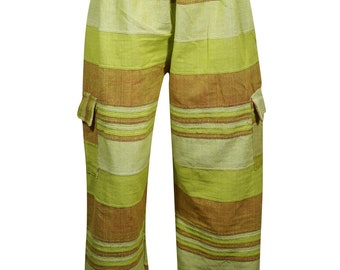 UNISEX Boho Pants Green Handloom Cotton KHADI Baggy Pants Side Pocket BOHEMIAN Pajamas M/L