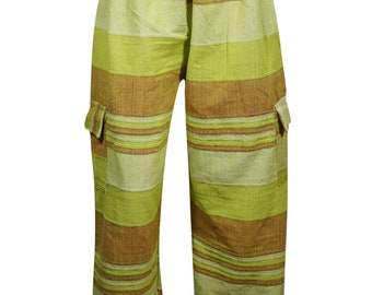 Women's Trouser Pants Green HANDLOOM COTTON High Waist Side Pocket BOHEMIAN Pajamas S/M