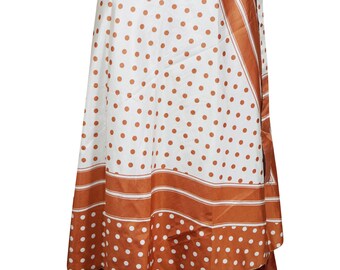 Wrap Wrap Skirt, Orange White Printed Silk sari wrap skirt, Beach Reversible saree Wraparound skirt, silk wrap skirt with tie, Gift One size