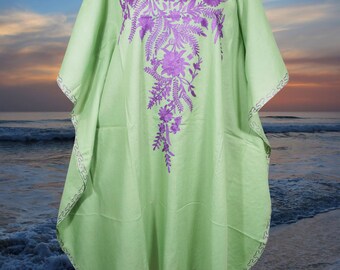 Kaftan For Womens, Floral Floral Kaftan, Mint Green Embroidered Resort wear, Handmade kaftan, Cotton Midi dress, Loose Kaftans L-4XL