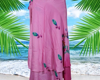 Womens Long Silk Wrap Skirt, Handmade Pink Reversible Lightweight Skirt, Beach Maxi Skirts, One size