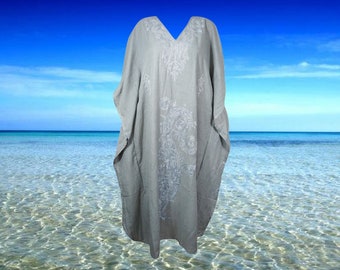 Womens Kaftan Maxidress, Travel Maxi Dresses, Cloud Gray Embroidered Caftan Dresses, Loose Flowy Dressy Caftan Dress One Size L-2XL