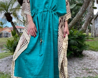 Womens Maxi Kaftan Dress, Up in the Clouds, Printed Caftan Dresses, Flowy Cover up, Beach Maxidress L-2XL One size