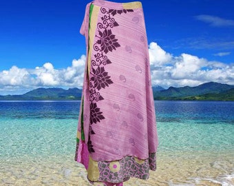 Womens Beach Wrap Skirt, 2 Layer Skirts, Purple Printed Sari Skirt, Resort Wear, Valentine gift, Reversible Wrap Skirts One Size