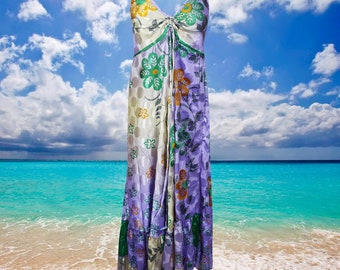 Womens Maxi Dress, Halter Dresses, Blue Summer Flare Swing Maxi, Boho Beach Maxi Dress, Strapdress, Recycle Silk Handmade Dresses ML