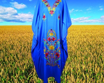 Womens Kaftan Maxi Dress, Festival Dresses, Travel Blue Embroidered Dresses, Long Dress, Boho Dress, Hippie Dress, Beach Dress L-2XL