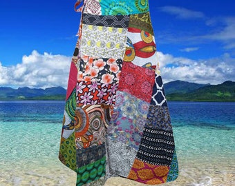 Womens Cotton Wrap Skirt, Floral Print Patchwork Blue Red Skirt, Travel Short Skirt, Summer Gypsy skirts, Vintage Style Skirt One size