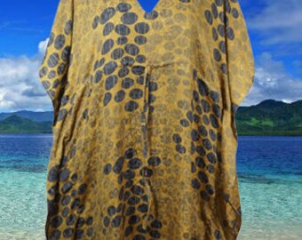 Women Kaftan Beach dress, Vacation, Cruise, Pool, Lounge Wear, Yellow Black Polka Dot, Caftan, Party Wear, Recycle Silk Boho Kaftan, L-2X