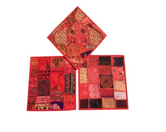 Throw Pillow Sham Vintage Patchwork Red Cushion Covers Set Of 3 16"x 16"