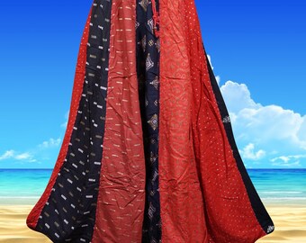 Women Boho Dori Maxi Skirt, Long Panel Skirts, Flare Multi Red Patchwork Retro Long Skirt, Handmade, Summer Maxi Skirts S/M/L