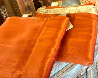Indi Boho Sheer Curtain, SINGLE Orange Embellished Curtain, Panel Gold Tab Top Organza Window Treatment 90