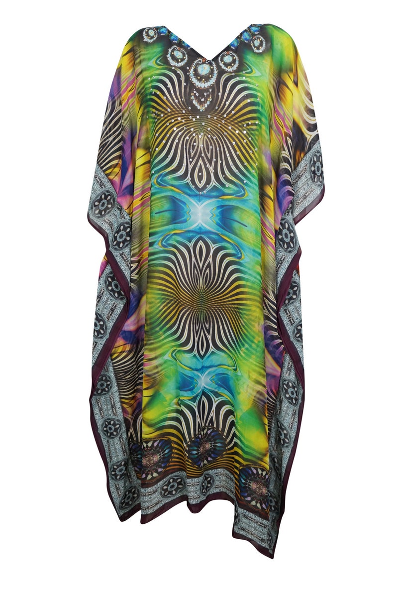 Womens CAFTAN Blue Jewel Print KAFTAN Beautiful Beach Cover Up MAXI Dresses 3X