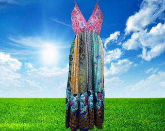 Womens Maxidress, Hawaiaan Sunset Silk Maxi Dress, Pink Bohemian Dress, Fall Festivals, Holiday Dresses S/M