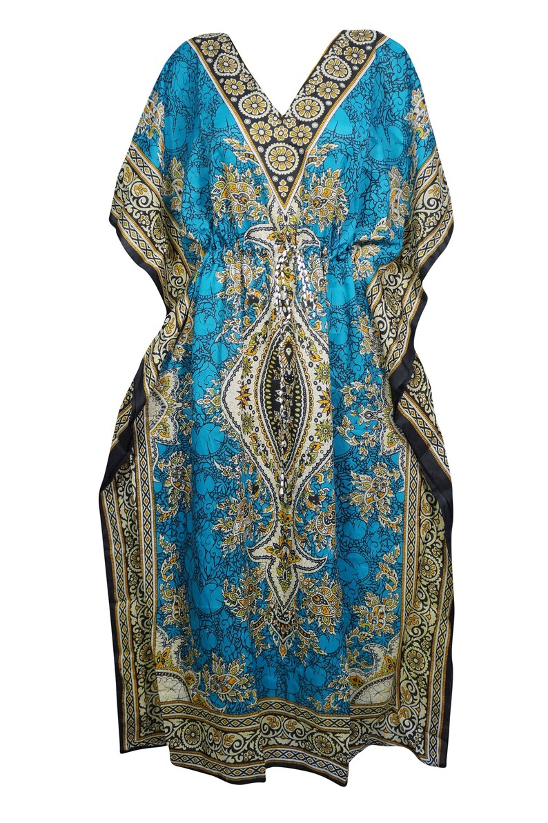 Womens CAFTAN Blue Jewel Print KAFTAN Beautiful Beach Cover Up MAXI Dresses 3X