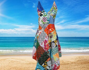 Womens Stunning Patchwork Strap Dress, Handmade Beautiful Hank Hemline Midi Dresses, A Super Boho Hippy Chick Beauty S/M