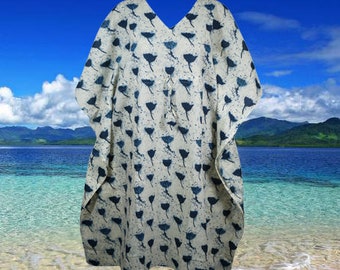 Womens Printed Tunic Kaftan Dress, White blue Floral Printed Cotton Caftan  Resort Dress ,Beach Cover up , Handmade Stylish Caftan S/M/L