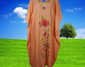 Peach Kaftan Dress, Women Evening Dress, Embroidered Long dress, loose fit dress, soft Coral Peach dress, Maxi caftan dress L-2XL