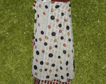 Womens Beach Long Wrap Skirt, 2 Layer Skirts, White Red Polka Dot Print Sari Skirt, Beach Wear, Handmade, Reversible Wrap Skirts One Size