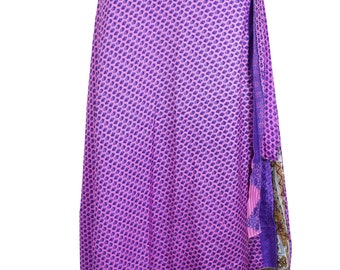 Womens Magic Maxi Wrap Skirt, Hippy Floral Double Layers Purple Wrap Skirts, Recycled Sari Wrap Skirt, Handmade Gift One size