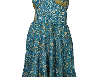 Sexy Floral Sundress Vintage Recycled Silk Sari Spaghetti Strap Resort Beach Dress Printed Boho Chic Summer Fashion Dresses S/M