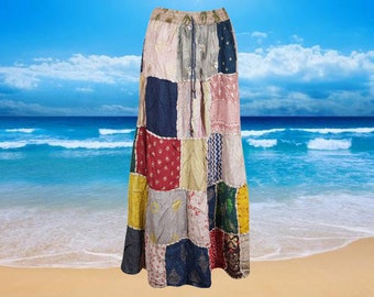 Womens Handmade Boho Patchwork Skirt, Maxi Skirts, Ethnic Vintage Long Skirt, Recycle Pink Long Skirts S/M/L