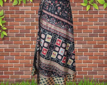 Silk Sari Wrap Skirt, Black Recycled Silk Sari Magic Wrap Skirt, Wrap Around Sarong Skirt, Wrap Skirt For Women's, Free Size