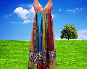 Womens Strapdress, Maxi Sundress, Pink Recycled Silk Dress, Carribean Summers Fall MaxiDress ML