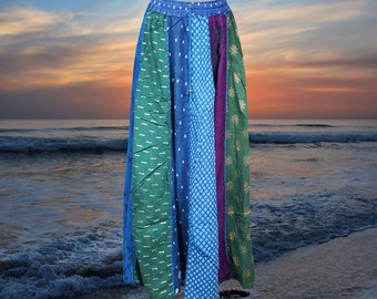 Women’s Patchwork Skirt, Patchwork Boho Maxi Skirt, Blue Festival Beach Skirt, Handmade Skirts S/M/L