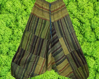 Cotton Harem Pants, Cuffed, Drop Crotch, Green Baggy Pant, Handmade Hippie Renaissance Faire Stonewashed Cotton Travel Pant S/M/L