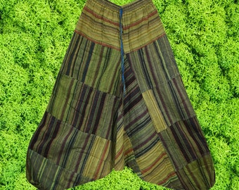 Cotton Harem Pants, Cuffed, Drop Crotch, Green Baggy Pant, Handmade Hippie Renaissance Faire Stonewashed Cotton Travel Pant S/M/L