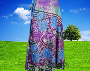 Womens Magic Wrap Skirt, Floral Double Layers Purple Blue Wrap Skirts, Handmade Fashion, Valentine Gift, One size