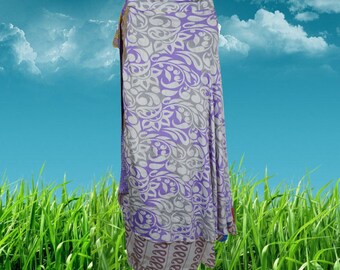 Womens Sari wrap skirt, Lavender Paisley Print Wrap Around Magic Skirt, 2 Layer Wraparound Travel Skirts One size