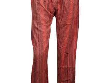 Hippie Boho Pants, Unique Red Striped Pants, Cotton Pants, Side Pocket Lounge Pants S/M