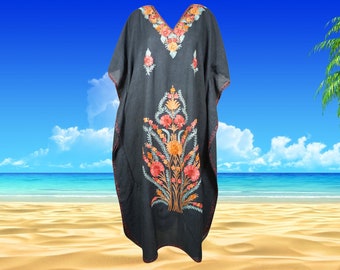 Women's Kaftan Maxi Dress, Black Beach Holidays Caftan, Lounger, Cotton Embroidered Summer Caftans, Handmade Gift One size L-2XL One Size