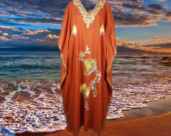 Womens Maxi Kaftan, cotton Caftan dress, Gift, Orange embroidered dress, holiday Fashion, Loose dress, Caftans for women, Caftans L-3XL