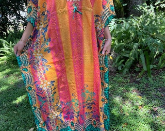 Women's Sheer Caftan Maxi Dresses, Kaftan Boho Dress, Summer Travel Caftan Dresses, Georgette Colorful Caftan Dress L-2X, One size