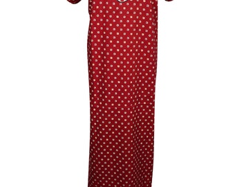 Womens Red Caftan Nightgown Embroidered Night Dress Kaftan Maxi Dress L